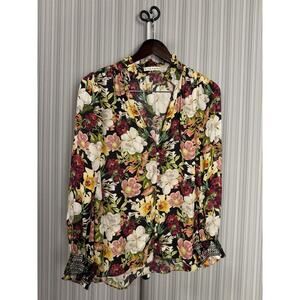 ALICE + OLIVIA Reilly Floral Satin Blouse Size Medium